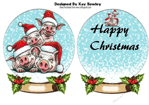 Snowglobe with christmas pigs with holly and insert