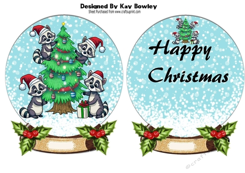 Snowglobe with christmas raccoons with holly and insert