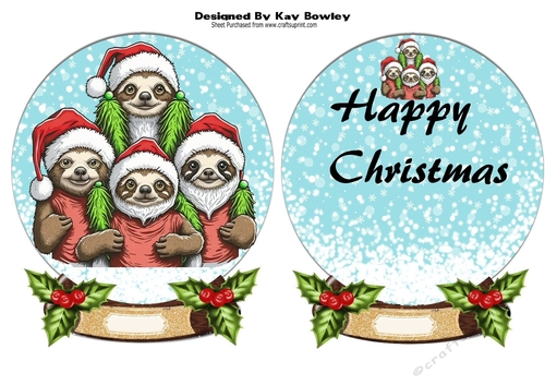 Snowglobe with christmas sloths with holly and insert