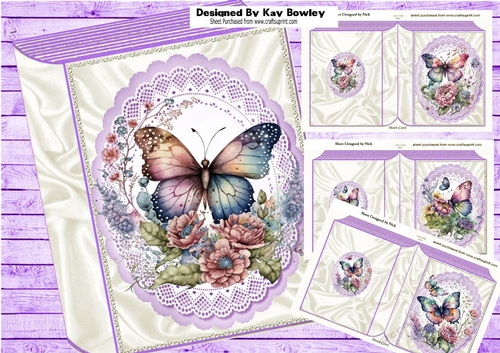  4 Pretty shades of purple butterflies on lace folded books Mini Kit
