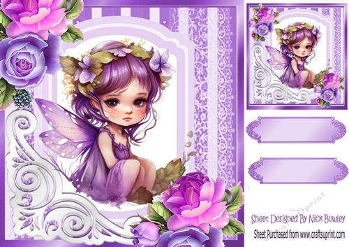 Pretty Fairie In Purple With Roses, Ornate Corners 8x8 (one)