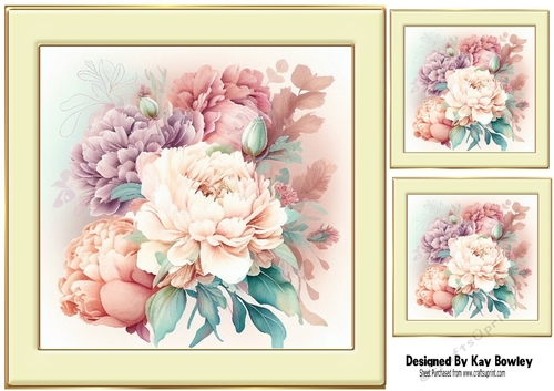 Pretty Coloured Peonies Flowers 8x8 (four)