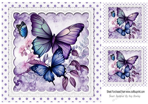 Pretty Purple Shades Of Butterflies With Polkadots 8x8 (one)