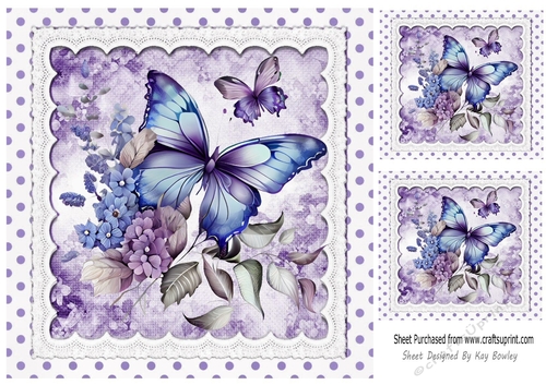 Pretty Purple Shades Of Butterflies With Polkadots 8x8 (Two)