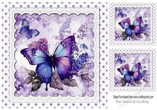 Pretty Purple Shades Of Butterflies With Polkadots 8x8 (Four)