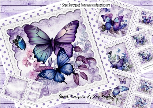  4 Pretty Purple Shades Of Butterflies With Polkadots 8x8 Mini Kit
