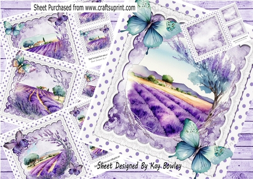 4 Pretty Lavender Fields With  Butterflies on Lace 8x8 Mini Kit
