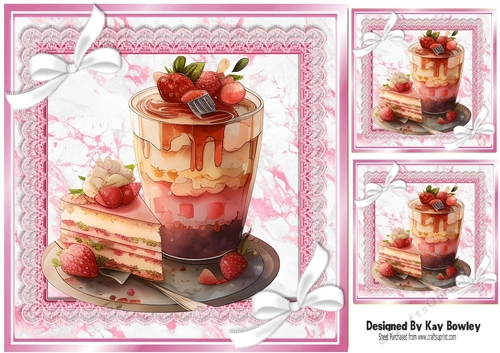 Pretty Pink Lace & Marble Card Fronts Strawberry Sundae 8x8 (one)