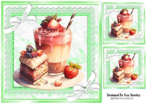 Pretty Green Lace & Marble Card Fronts Strawberry Sundae 8x8 (two)