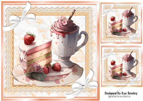 Pretty Peach Lace & Marble Card Fronts Strawberry Sundae 8x8 (three)