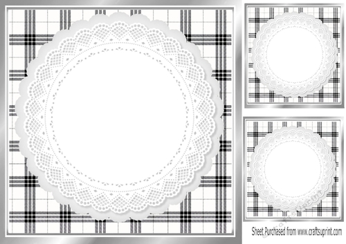 Lovely Black/White Check With White Lace Card Fronts 8x8