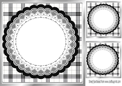 Lovely Black/White Check With Black Lace Card Fronts 8x8