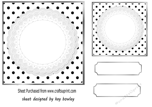 Lovely Black/White Polkadot With White Lace 7x7 Toppers 
