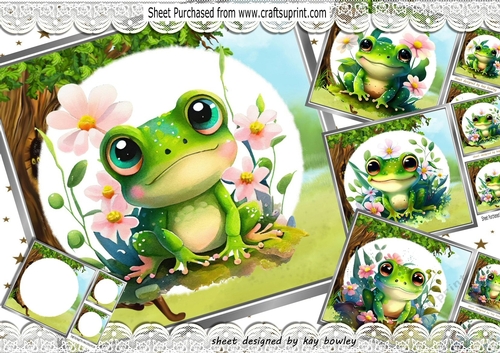  4 Cute Little Frogs in the Woodland 8x8 Cardfronts Mini Kit