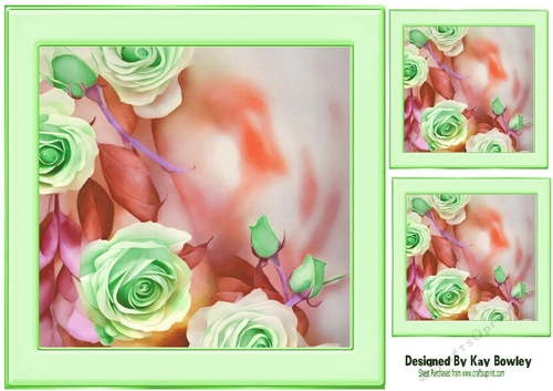 Pretty Green Roses 8x8 card fronts