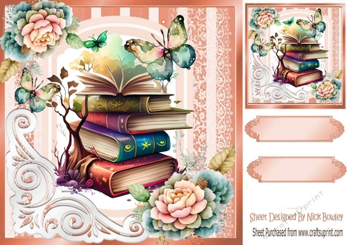 Pretty Fairy Books With Flowers and Butterflies Ornate Corner 8x8