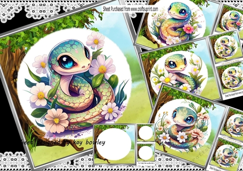 4 Cute Snakes in the Woodland 8x8 Cardfronts Mini Kit
