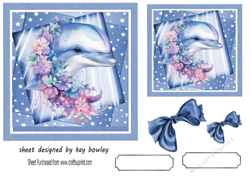 Lovely Dolphin with Flowers, Stars & Bows 7x7 (two)