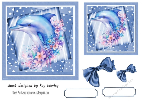 Lovely Dolphin with Flowers, Stars & Bows 7x7 (three)
