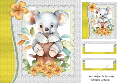 Cute Koala Bear With Yellow Flowers 8x8 (Four)