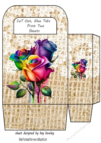 Lovely Lace Burlap Gift Bag With Rainbow Roses (one)