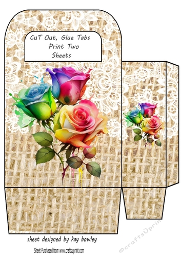 Lovely Lace Burlap Gift Bag With Rainbow Roses (two)