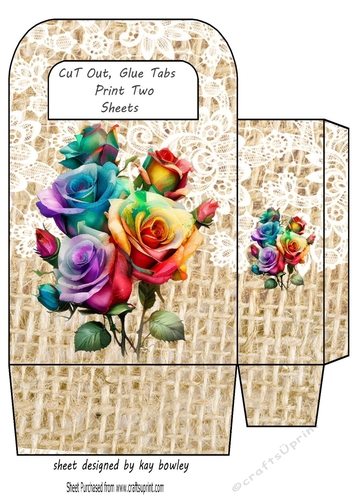 Lovely Lace Burlap Gift Bag With Rainbow Roses (three)