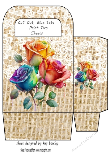 Lovely Lace Burlap Gift Bag With Rainbow Roses (four)