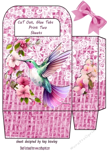 Lovely Pink Lace Burlap Gift Bag With Humming Bird (one)