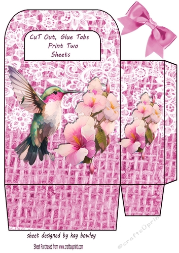 Lovely Pink Lace Burlap Gift Bag With Humming Bird (two)