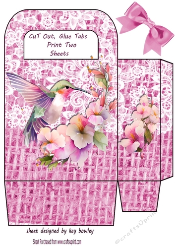Lovely Pink Lace Burlap Gift Bag With Humming Bird (three)