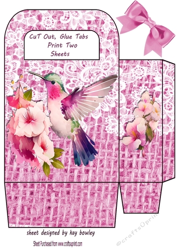 Lovely Pink Lace Burlap Gift Bag With Humming Bird (Four)
