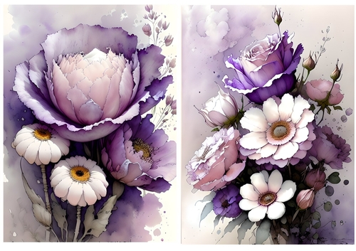 Purple Shades Of Roses & Flowers Toppers  (three)