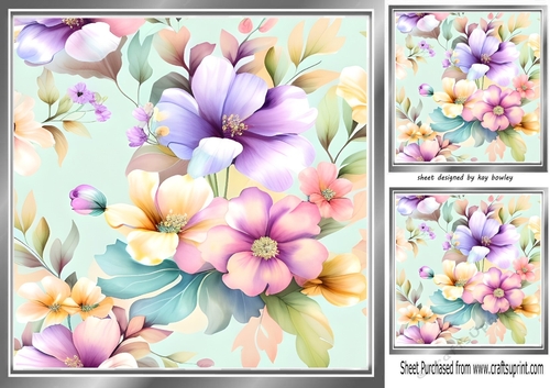Pretty Pastel Flowers Card Fronts 8x8 (three)