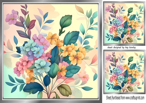 Pretty Pastel Flowers Card Fronts 8x8 (four)
