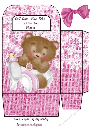 Lovely Pink Lace Burlap Gift Bag With Baby Teddy
