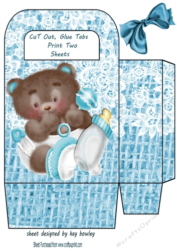 Lovely Blue Lace Burlap Gift Bag With Baby Teddy