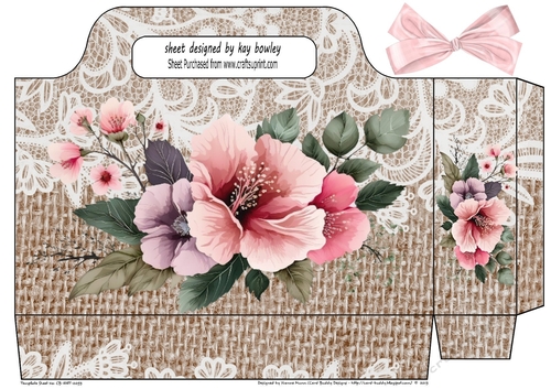 Lovely Brown Burlap & Lace With Roses Tote Gift Bag (Four)