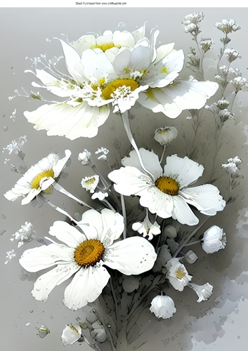 Beautiful White Flowers With Shades of Grey A4 (five)