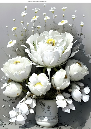 Beautiful White Flowers With Shades of Grey A4 (six)