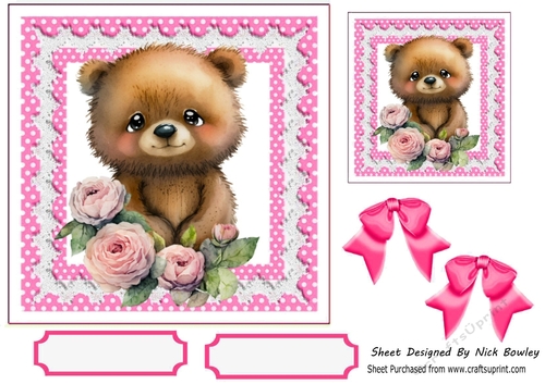 Cute Teddy With Pink polkadot & Bows 7x7