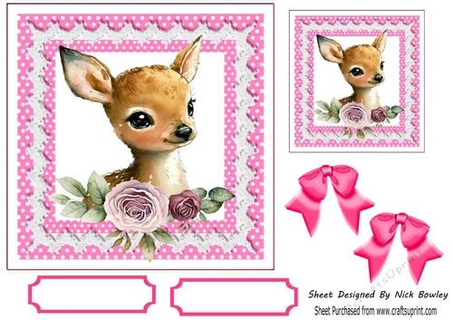 Cute Deer With Pink polkadot & Bows 7x7