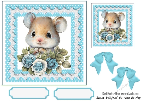 Cute Mouse With Blue Polkadot & Bows 7x7