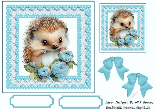 Cute Hedgehog With Blue Polkadot & Bows 7x7