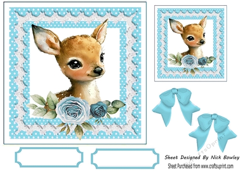 Cute Deer With Blue Polkadot & Bows 7x7