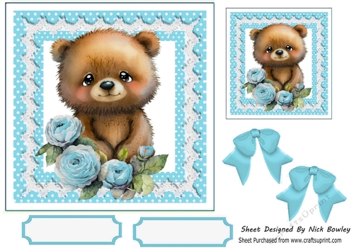 Cute Teddy With Blue Polkadot & Bows 7x7