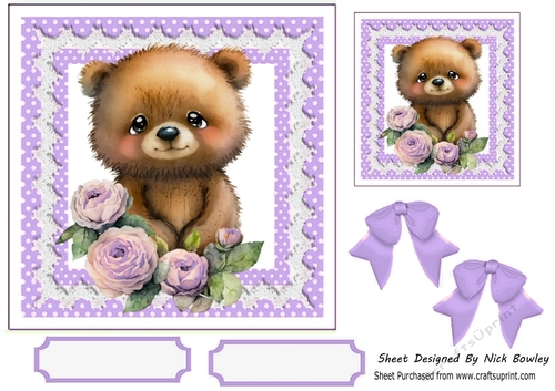 Cute Teddy With Purple Polkadot & Bows 7x7