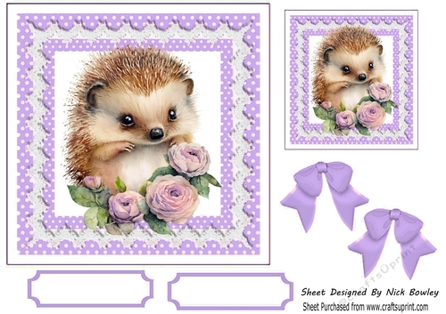 Cute Hedgehog With Purple Polkadot & Bows 7x7