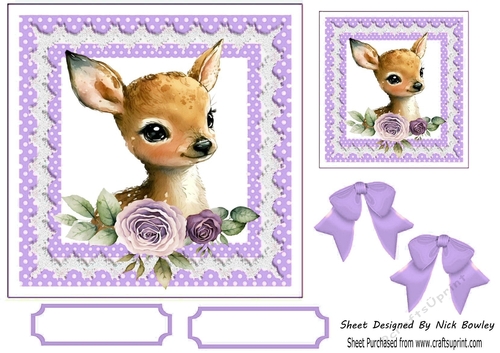 Cute Deer With Purple Polkadot & Bows 7x7