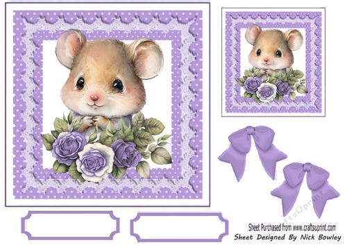 Cute Mouse With Purple Polkadot & Pretty Bows 7x7